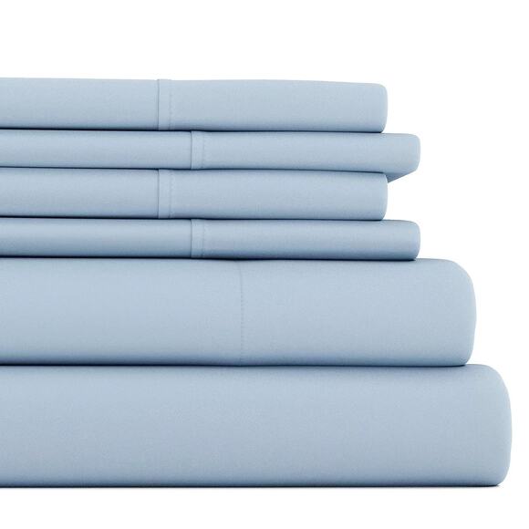 Casual Comfort Ultra Soft 6 Piece Solid Light Blue Microfiber Queen Sheet Set - Picture 1 of 5
